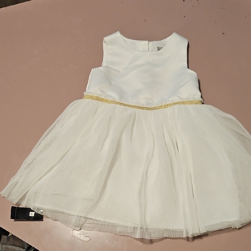Elegant White and Gold Kids Dress